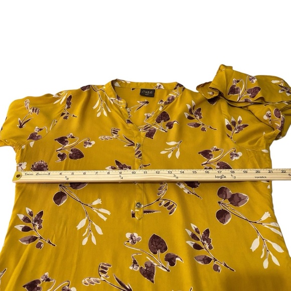 Mustard Yellow Floral Popover Blouse Tunic Ruffle Sleeves Peasant Bohemian XXL - Picture 11 of 16